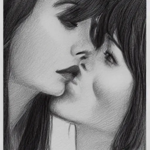 Image similar to emma watson kissing anne hathaway pencil sketch,