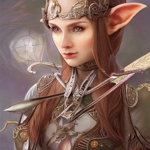 Prompt: a elf archer, cute, fantasy, intricate, elegant, highly detailed, centered, digital painting, artstation, concept art, smooth, sharp focus, illustration, art by artgerm and H R Giger and alphonse mucha