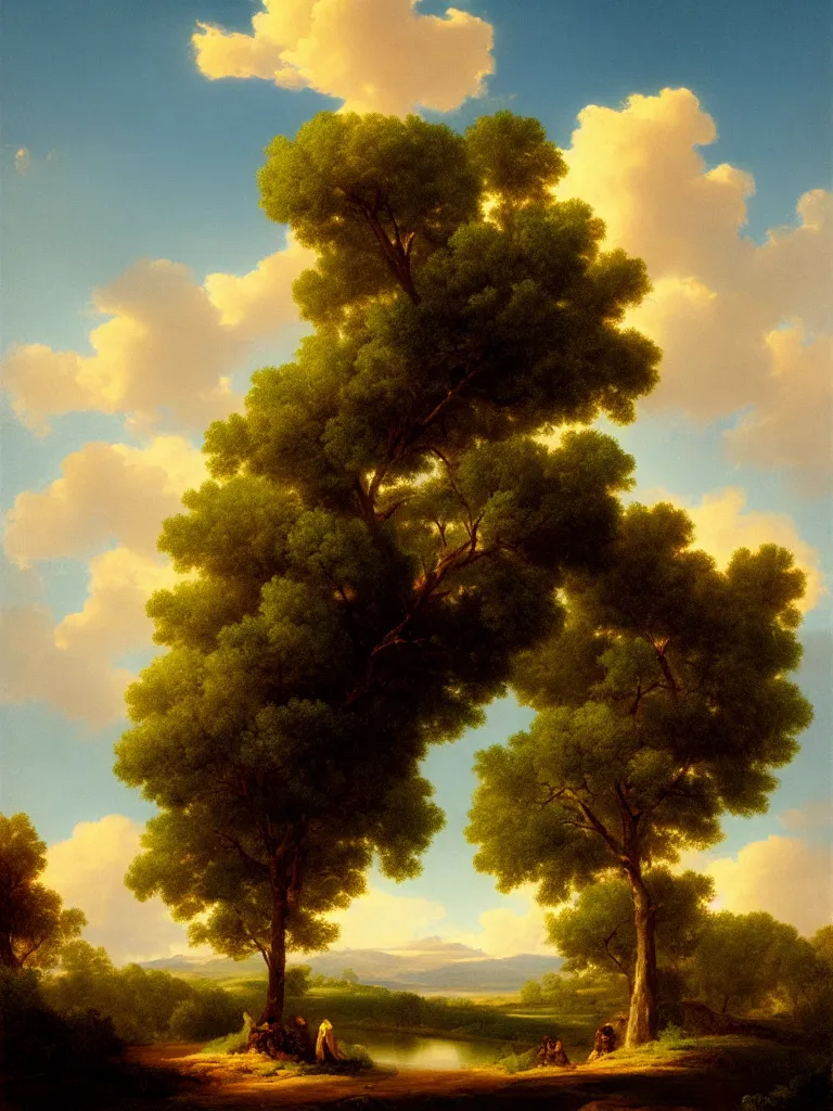 Image similar to serene candy color puffy cloud sky, Digital Matte Illustration b asher brown durand