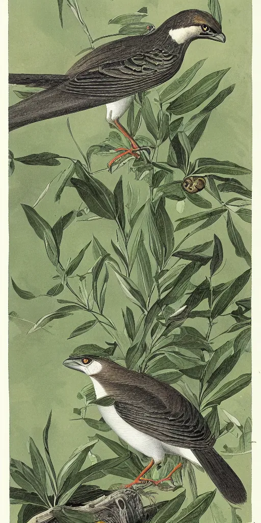 Prompt: field guide illustration of a dragon sparrow by john audubon