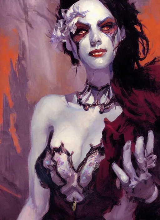 Image similar to a highly detailed beautiful portrait of an evil necromancer woman, fantasy, by gregory manchess, james gurney, james jean