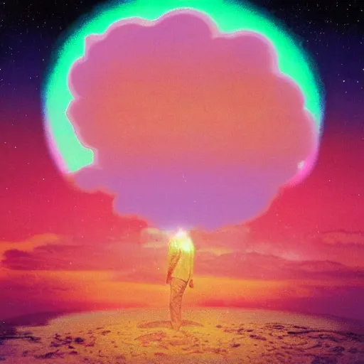 Image similar to 8 0 s new age album cover depicting a fluffy pink cloud in the shape of guy fieri, very peaceful mood