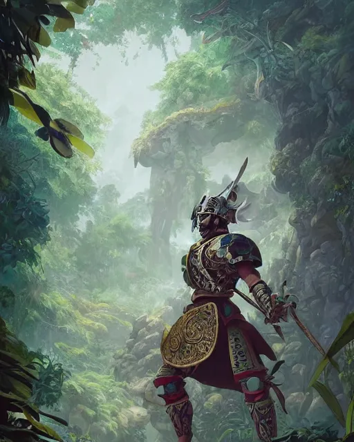 Prompt: 3d render of a spanish conquistador wearing ornate armor in a dense jungle, art by Peter mohrbacher and Dan mumford and studio ghibli and disney concept artists, fantasy, intricate octane, trending on artstation, studio ghibli color scheme, detailed, 8k, concept art, anatomy
