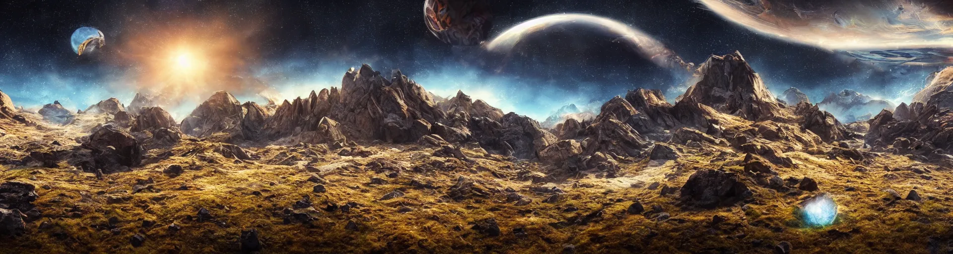 Prompt: beautiful alien planet mountain landscape, art, high detail, high definition, photorealistic, hdr,