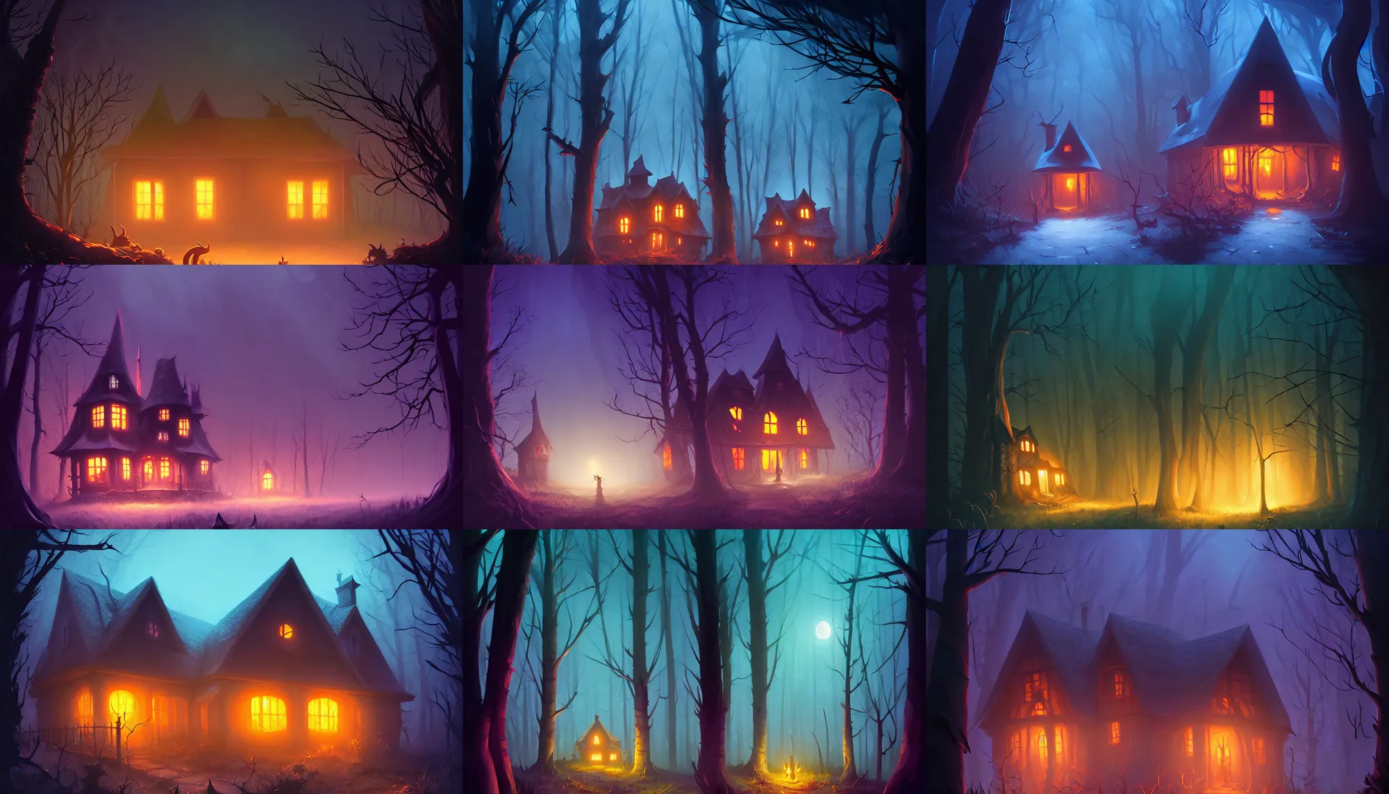 Prompt: frightening witch house in the dark woods, at night, behance hd by jesper ejsing, by rhads, makoto shinkai and lois van baarle, ilya kuvshinov, rossdraws global illumination