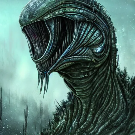 Image similar to alien creature looking for signs of life on earth, post apocalyptic, extreme detail, deviant art, dystopian,