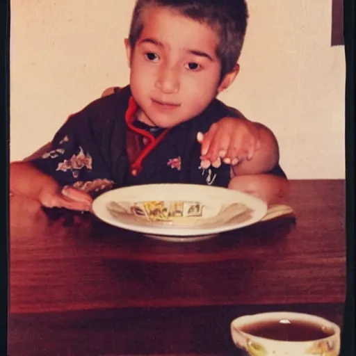 Image similar to anthony fauci as a young child drinking chinese tea