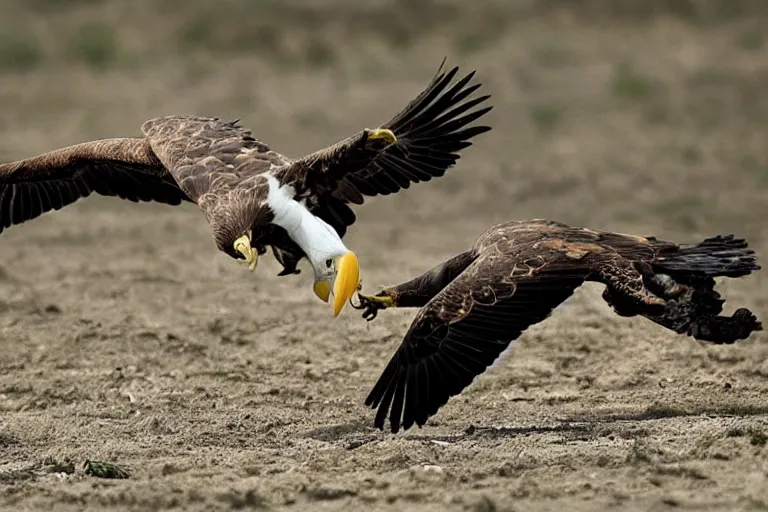 Prompt: an eagle catching a snake, national geographic photography.