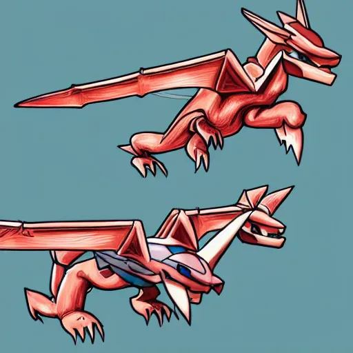 Image similar to steel type aeroplane dragon pokemon, ken sugimori art