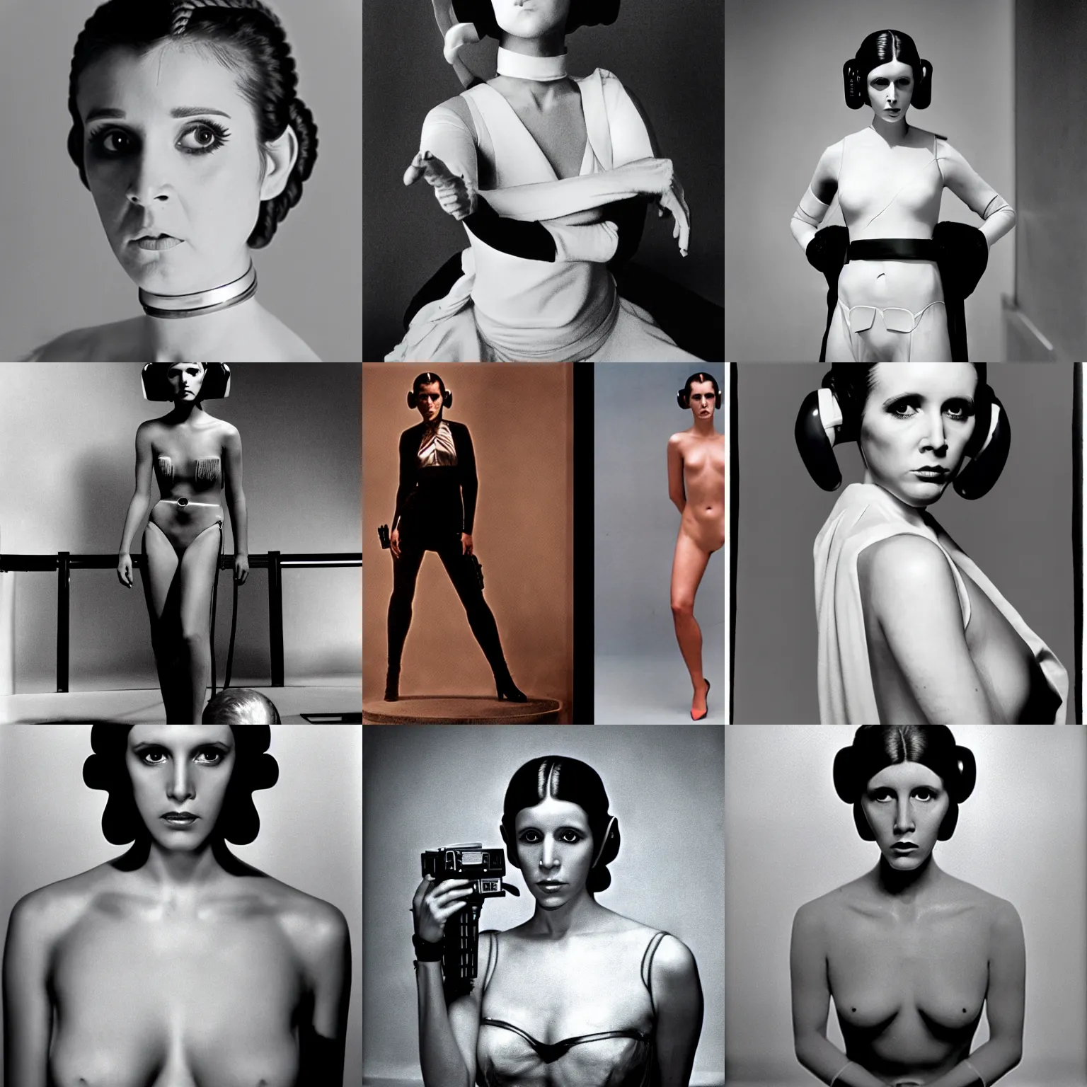 Image similar to a model photograph of princess leia by hartmut newton