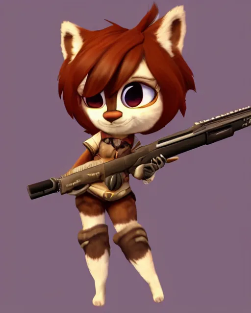 Image similar to female furry mini cute style, highly detailed, rendered, ray - tracing, cgi animated, 3 d demo reel avatar, style of maple story and zootopia, maple story gun girl, fox from league of legends chibi, soft shade, soft lighting