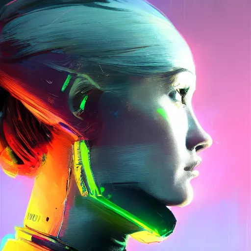 Image similar to detailed side profile portrait Neon Girl, cyberpunk futuristic neon, reflective puffy coat, by Ismail inceoglu dragan bibin hans thoma greg rutkowski Alexandros Pyromallis Nekro Rene Maritte Illustrated, Perfect face, fine details, realistic shaded, fine-face, pretty face, 8k, UHD, ray tracing