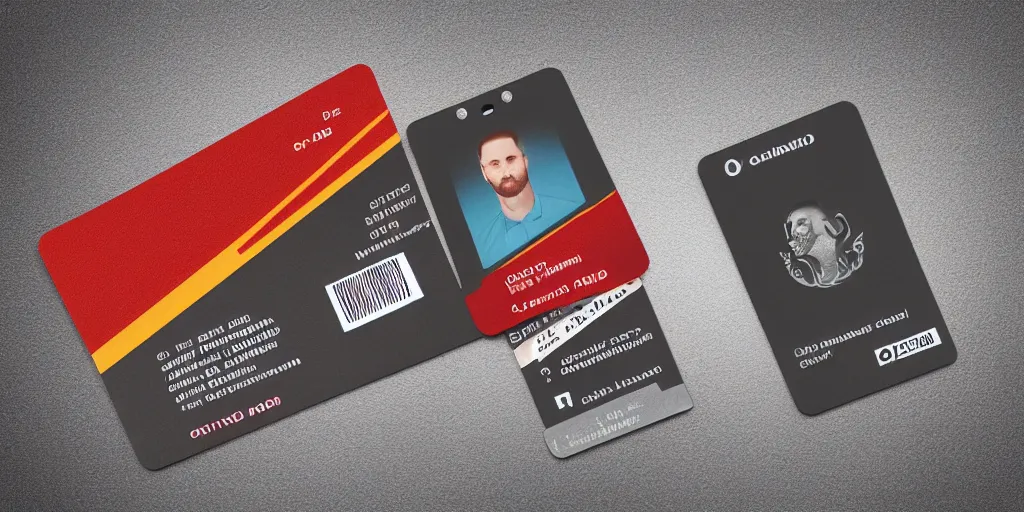 Prompt: Orwellian ID Card held by marketing professional, hyper detailed, terror glows, hyper realistic, digital painting, 8k, 25mm film grain, octane render