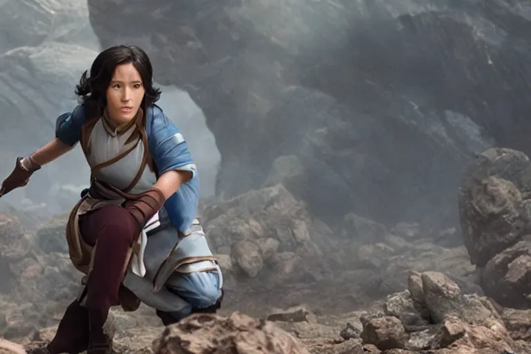 Image similar to live action film still of korra in the new fantasy movie, cinematic lighting