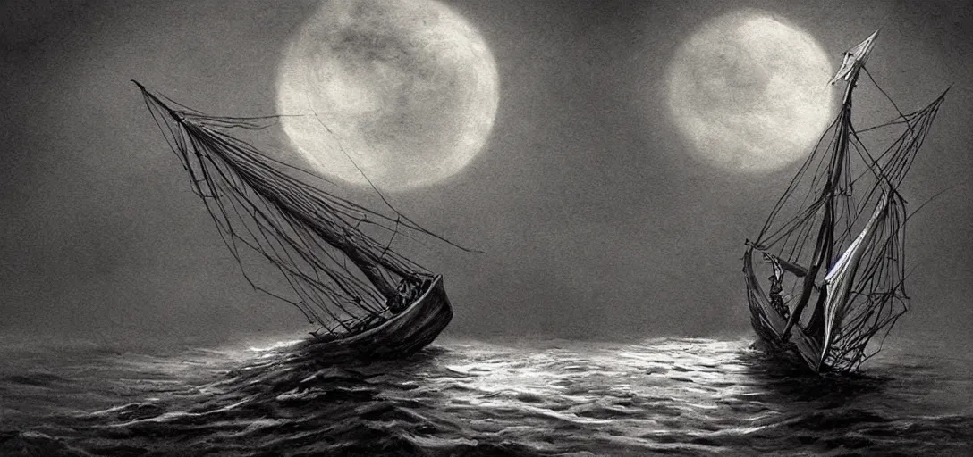 Image similar to a haunted sailboat, spooky, fantasy art, d & d art, horror illustration