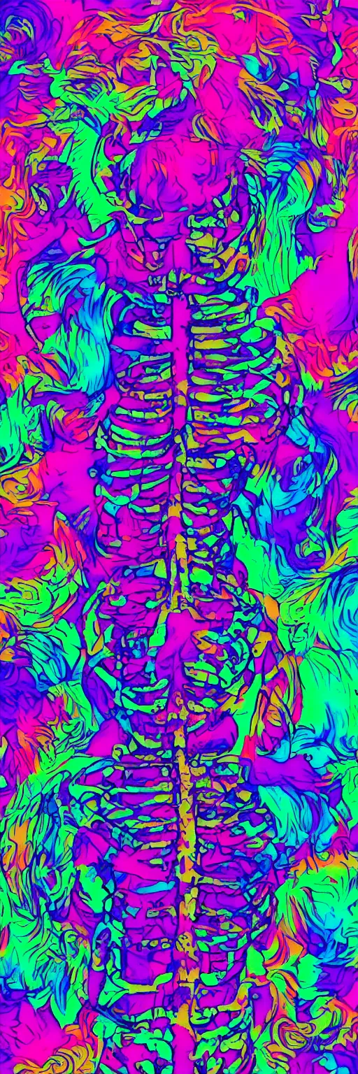 Image similar to vaporwave skeleton with psychedelic background