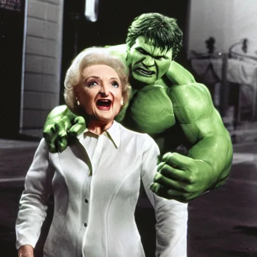 Prompt: betty white as the incredible hulk