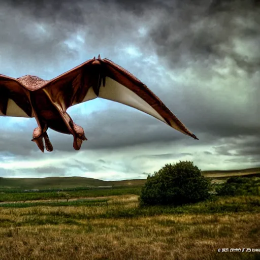 Image similar to i for one imagine that a pterodactyl flew no less well than does an albatross cinematic 3 5 mm realistic hdr