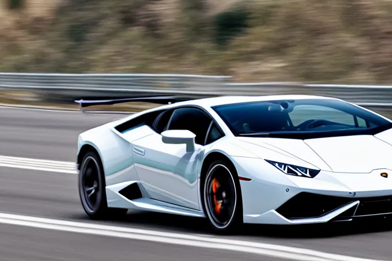 Prompt: a lamborghini huracan racing on a highway in the morning, very detailed, photo realistic, 8 k uhd, car photography