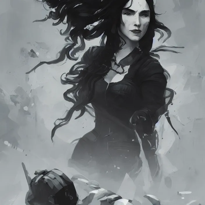 Prompt: a monochrome comic noir illustration painting of yennefer of vengerberg by sachin teng and sergey kolesov and ruan jia and heng z. graffiti art, sci fi, hyper detailed. octane render. trending on artstation