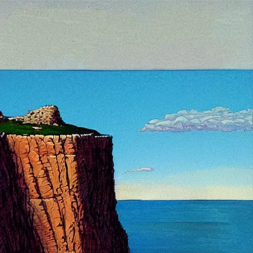 Prompt: inspired by Jean Giraud,cliffs,sea,sky