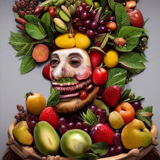 Image similar to giuseppe arcimboldo it, made with fruits, unreal engine