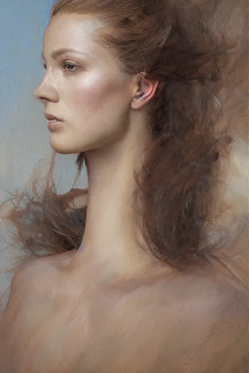 Image similar to an upper body portrait of a female knight, oil painting, by ross tran and and Edgar Maxence and julie bell