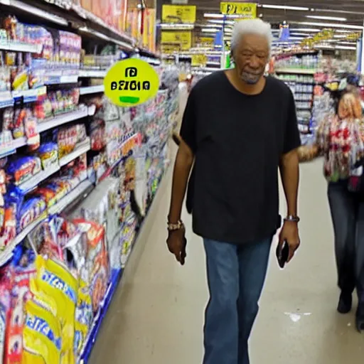 Image similar to a surveillance footage of Morgan Freeman at Walmart