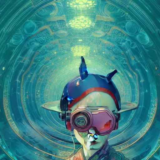 Image similar to a beautiful hyperdetailed character design 4 k wallpaper illustration of a cute dolphin, victo ngai cyberpunk style, from china, style of studio ghibli, makoto shinkai, raphael lacoste, louis comfort tiffany, artgerm, james jean, ross tran, chinese style