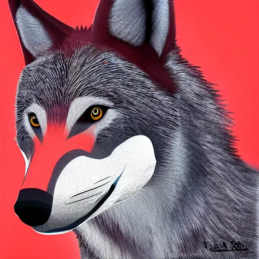 Prompt: a red face wolf, zoomorphism, digital painting, ultra sharp