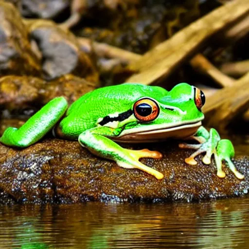 Prompt: screaming frog splits a lava lake