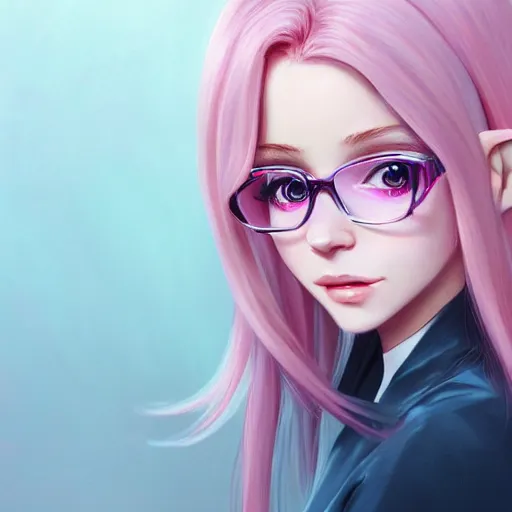 Image similar to belle delphine with pastel pink hair and shiny brown eyes, elegant, ultra highly detailed, digital painting, smooth, sharp focus, artstation, art by Ilya Kuvshinov