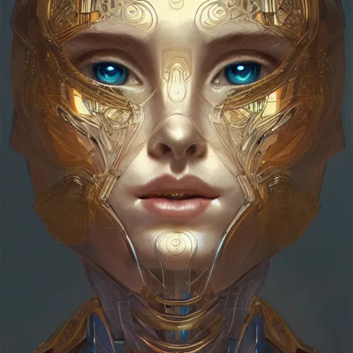 Image similar to a portait of anthropomorphic artificial intelligence, female, machine, intricate, highly detailed, digital painting, artstation, concept art, smooth, sharp focus, illustration, unreal engine 5, 8 k, art by artgerm and greg rutkowski and alphonse mucha