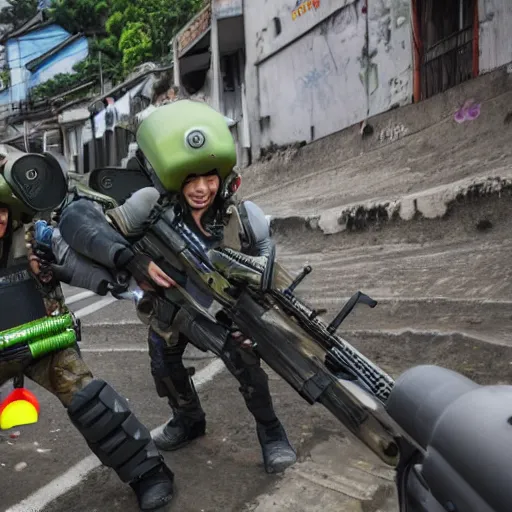 Image similar to aliens invaded favela with heavy guns