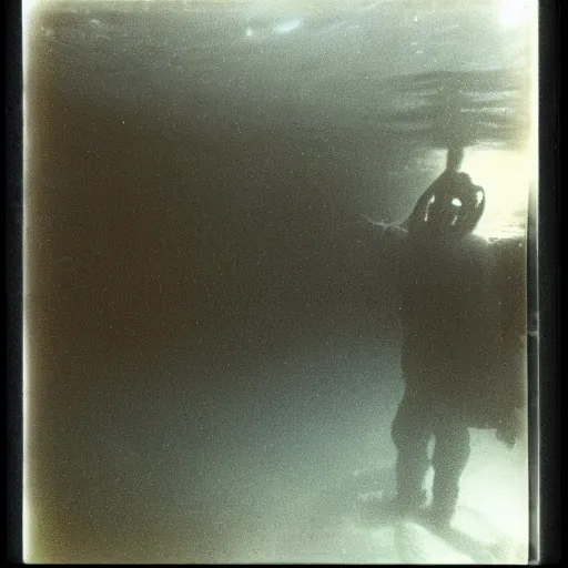 Image similar to slipknot, dark, murky water, underwater, old polaroid, expired film,