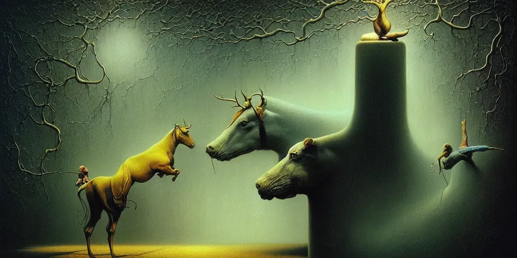 Prompt: imginary animals abstract oil painting by gottfried helnwein pablo amaringo raqib shaw beksinski cinematic sci - fi carl spitzweg