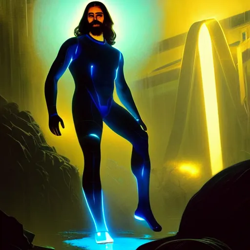 Image similar to tron legacy jesus visits the pittsburgh zoo, diffuse lighting, hyper realistic, concept art, intricate, hyper detailed, smooth, sharp focus, illustration, trending on artstation, art by greg rutkowski and james gurney and alphonse mucha