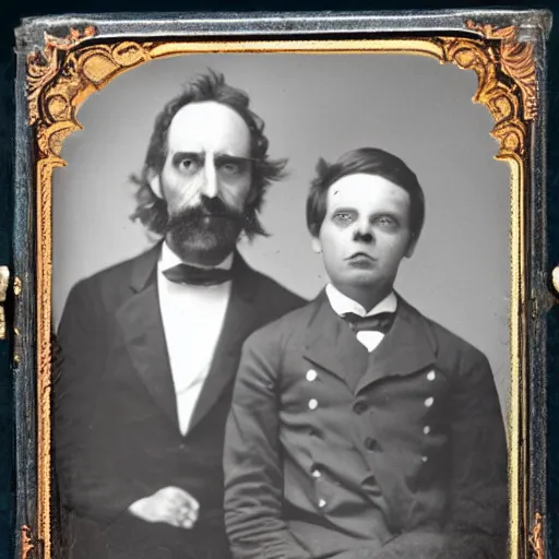 Prompt: photo of rick and morty, in 1 8 8 0 s tintype style.