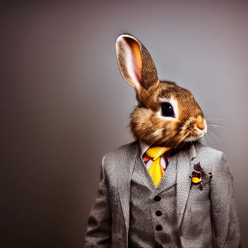 Image similar to high quality photograph a cute rabbit in a suit.