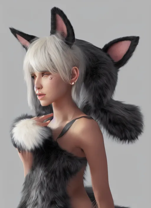 Prompt: very furry girl with cat ears portrait, unreal engine, 3 d render, artstation trending, cgsociety, raytracing, octane render, perfect light, award winning
