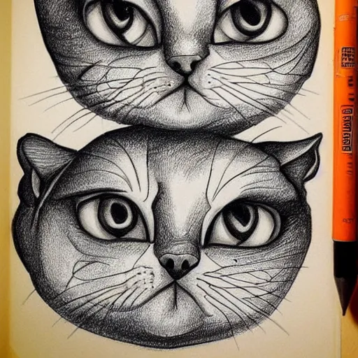 Prompt: drawing realistic stylized cute smiling cats in the style of escher repeating pattern. symmetric. detailed. hd