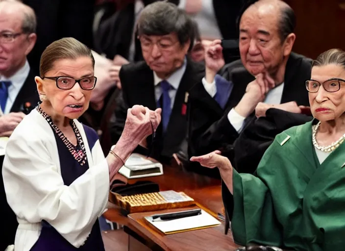 Prompt: ruth bader ginsburg fighting shinzo abe in hell