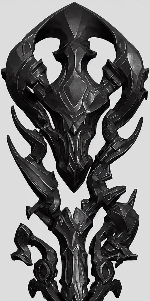 Image similar to a black and silver axe skull crest, ornament, weapon, render by dom qwe, trending on polycount, artstation, hard surface modeling