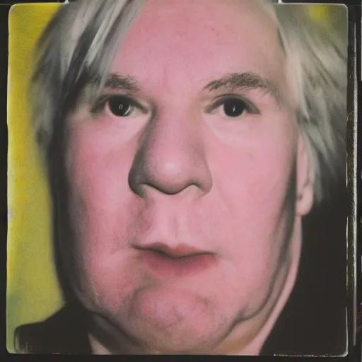 Image similar to color polaroid portrait of a fat man by andy warhol. holga