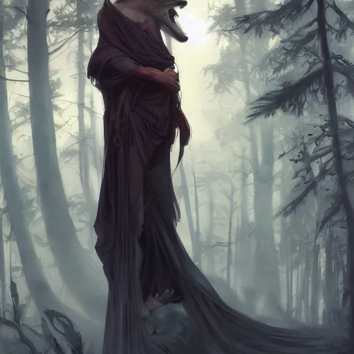 Image similar to wolves asleep amidst the trees and bats are all swaying in the breeze, d & d, digital painting, dark, fantasy, cinematic lighting, mood lighting, realistic, digital art, trending on artstation, art by artgerm and greg rutkowski and alphonse mucha