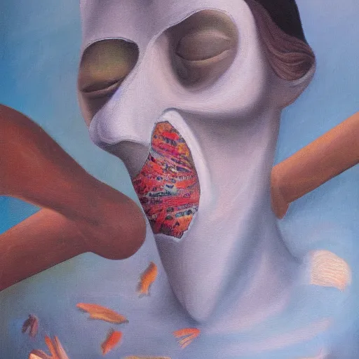 Image similar to three intiates, surrealism, oil on canvas, high detail