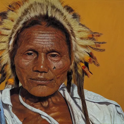 Image similar to high quality high detail painting by lucian freud, hd, portrait of a indigenous tribe couple, photorealistic lighting