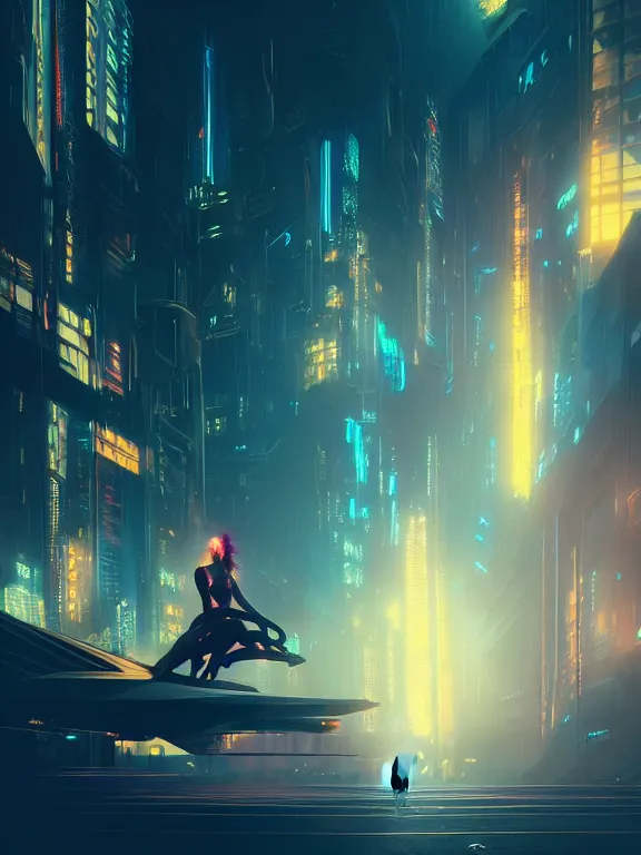 Image similar to cyberpunk, icarus, fractal, neon lights, futuristic city, cinematic, sunlight, ultra realistic, octane render, alphonse mucha, artgerm, greg rutkowski, character concept, very detailed, elegant, lonely atmosphere, sharp focus