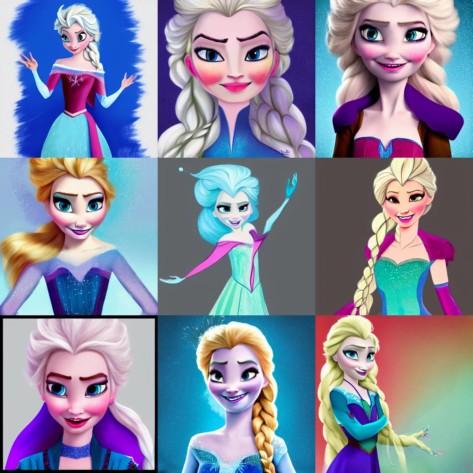 Prompt: a very exagerated caricature of elsa from frozen ( 2 0 1 3 ), colorful, trending on artstation, artgem, pixiv