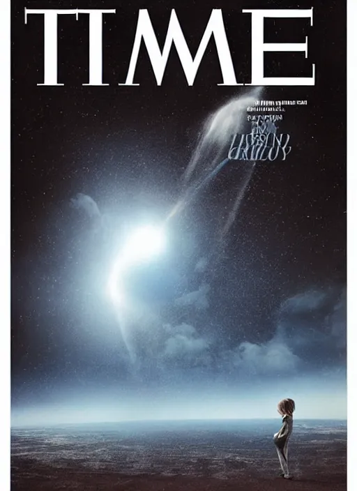 Prompt: TIME magazine cover, the coming AI singularity, a deepness in the sky, left behind, text TIME